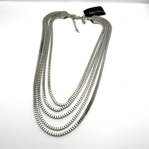VTG Cookie Lee 5-Strand Silver-Tone‎ Chain Necklace With Adjustable  NEW - Picture 1 of 5